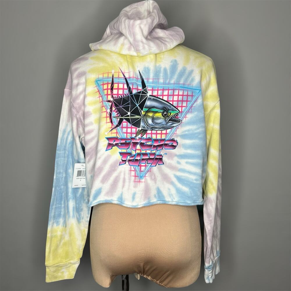 Psycho Tuna Cropped Hoodie Small Womens Tie Dye Graphic Sweatshirt Fleece New